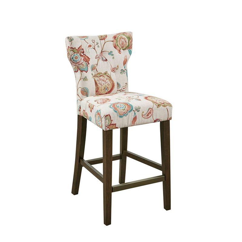 Chic Saffron Floral Print Tufted Counter Stool with Bronze Kickplate
