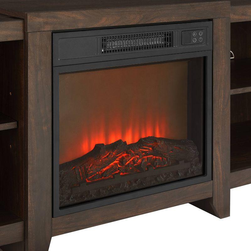Dark Walnut Low-Profile Media Console with Electric Fireplace