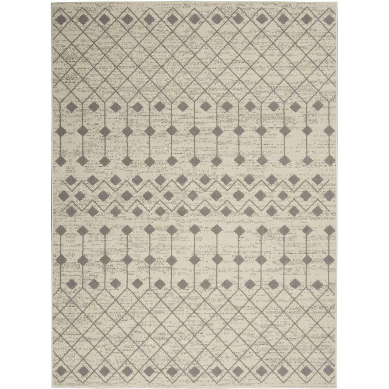 Ivory and Grey Moroccan Diamond 6' x 9' Synthetic Area Rug