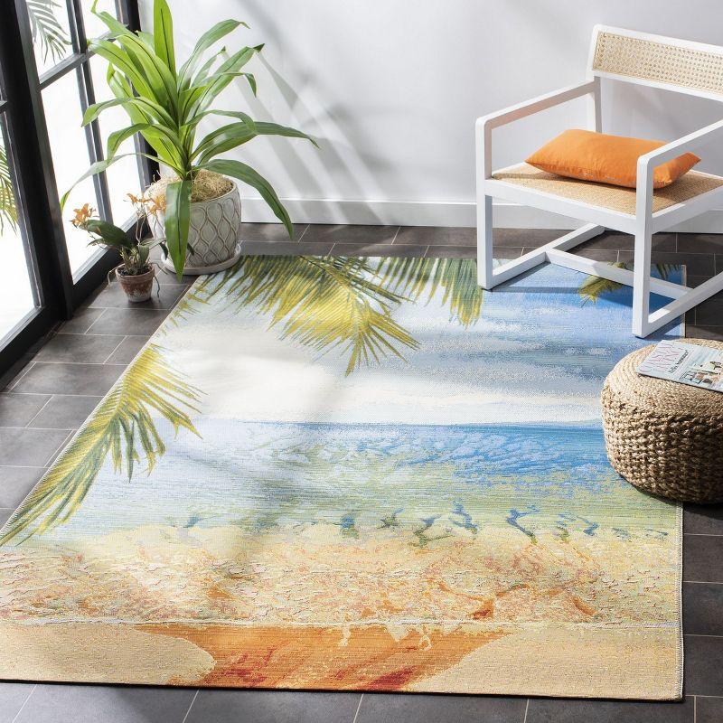 Barbados BAR515 Power Loomed Indoor/Outdoor Area Rug - Gold/Blue - 4'x6' - Safavieh.