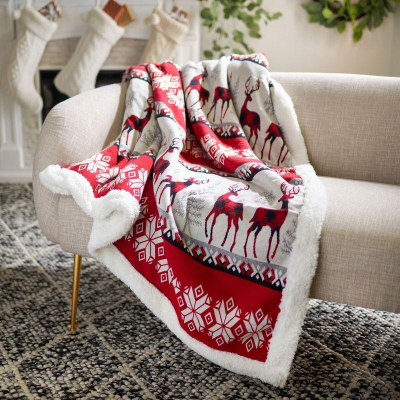 Red and White Sherpa Cotton Holiday Throw Blanket