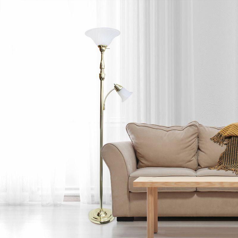 Torchiere Floor Lamp with Reading Light and Marble Glass Shade - Lalia Home