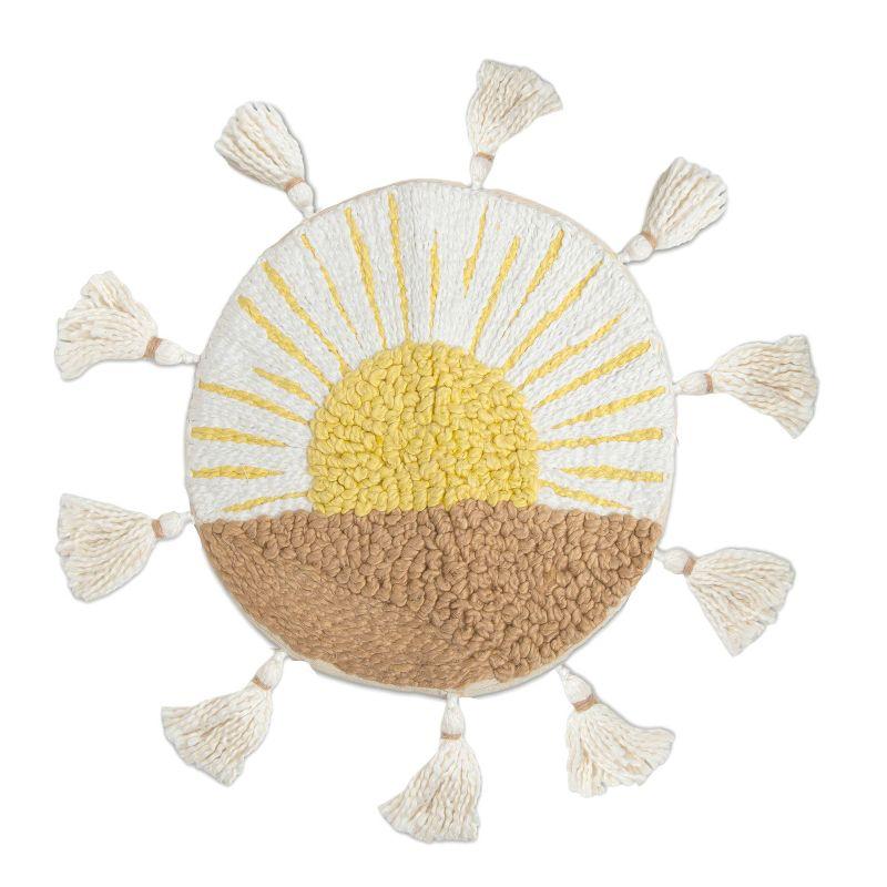 Round Embroidered Sunshine Kids Pillow with Tassels