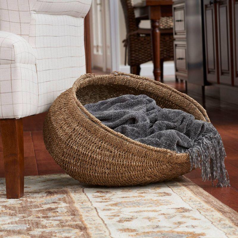 Natural Seagrass Handwoven Storage Baskets with Handles, Set of 2