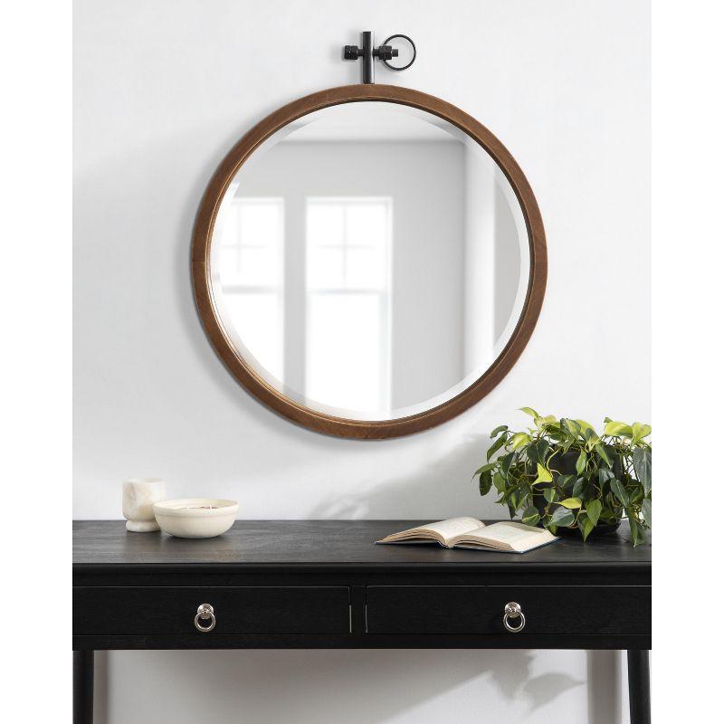 Kate and Laurel Hogan Round Wood Round Mirror, 24x28, Walnut Brown