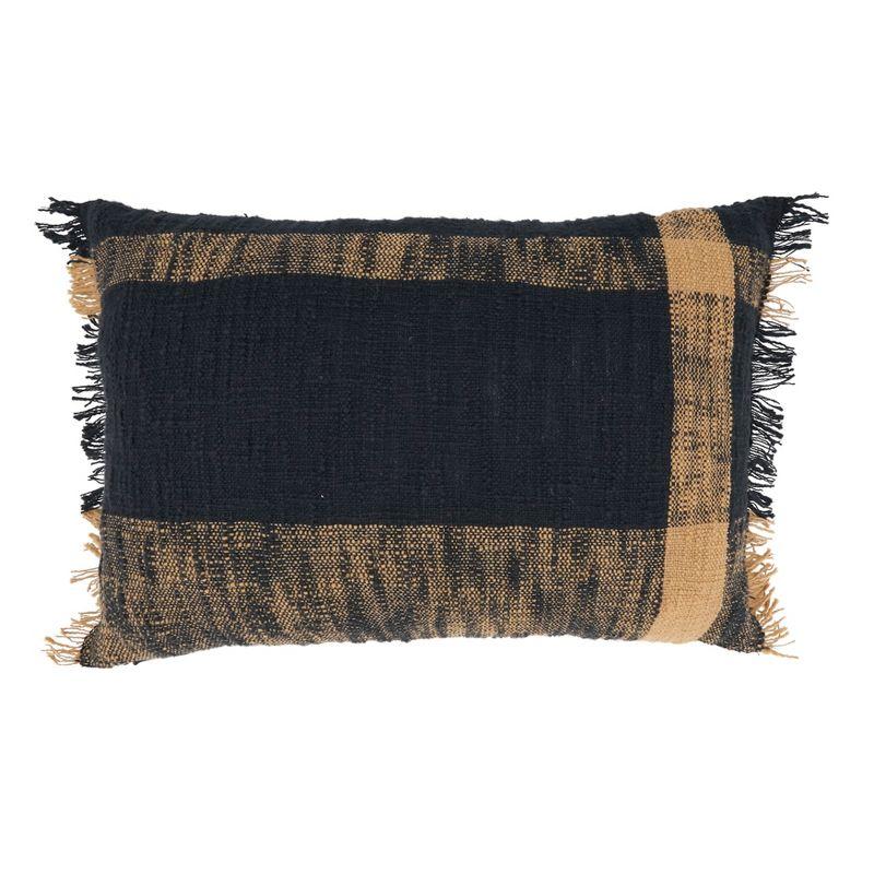 Oversized Black and Beige Plaid Cotton Throw Pillow