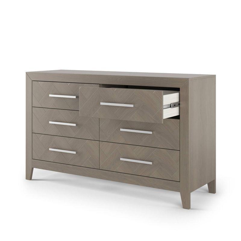 Crescent Gray Farmhouse Double Dresser with Herringbone Pattern