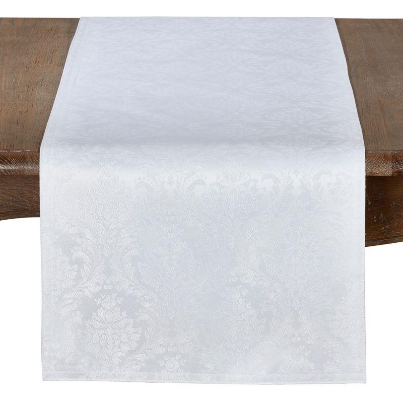 Saro Lifestyle Damask Design Dining Table Runner, White, 16" x 108"