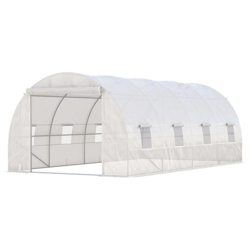 Outsunny 19' x 10' x 7' Walk-In Tunnel Greenhouse with Zippered Door & 8 Mesh Windows, Large Hot House Kit, Galvanized Steel Frame