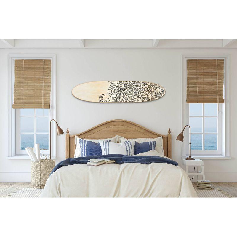 Storied Home Lacquered Wood Surfboard Wall Decor with Waves Hangs Vertical or Horizontal: Matte Finish, Abstract Pattern
