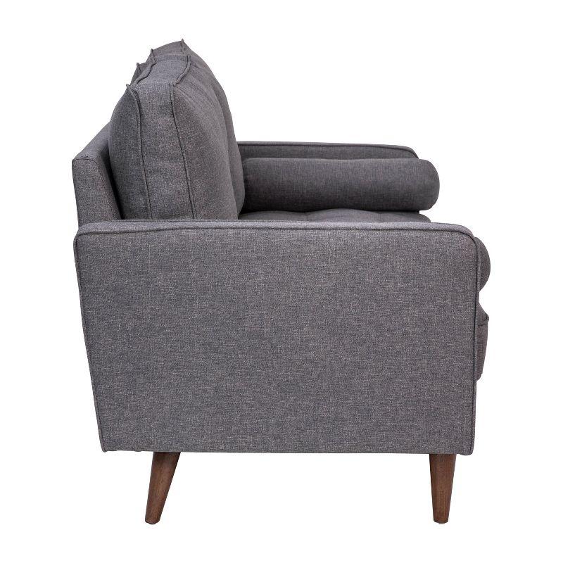 Flash Furniture Hudson Mid-Century Modern Loveseat Sofa with Tufted Faux Linen Upholstery & Solid Wood Legs in Dark Gray