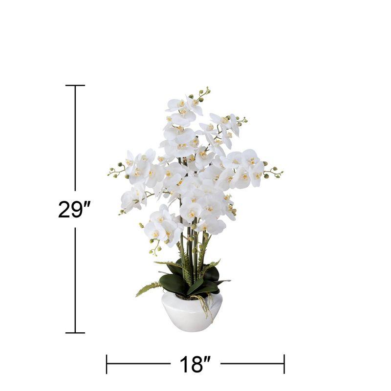 Dahlia Studios Potted Faux Artificial Flowers Realistic White Phalaenopsis Orchid in White Ceramic Pot Home Decoration 29" High