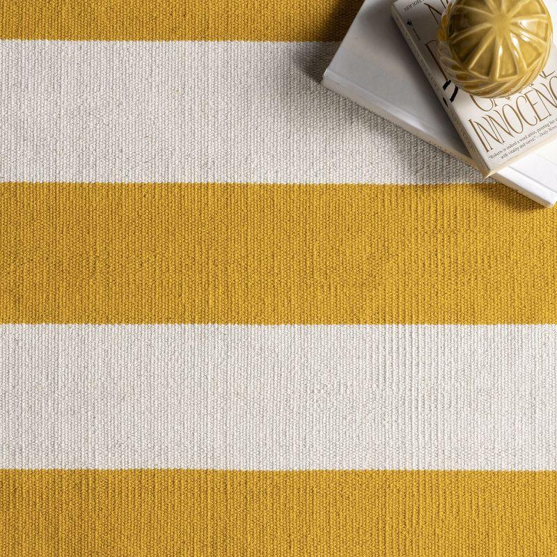 Sleek Yellow Stripe Tufted Cotton Area Rug 9' x 12'