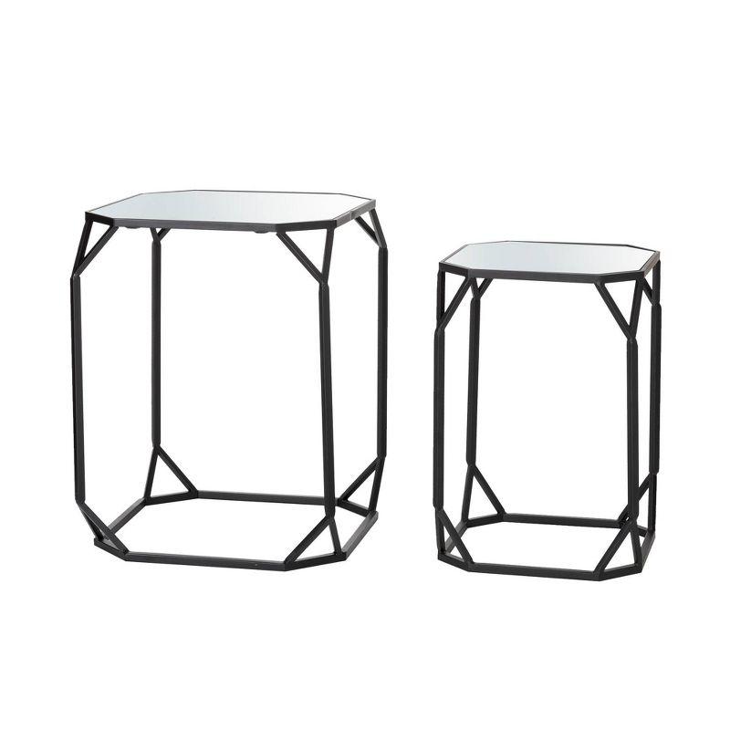 Set of 2 Metal with Glass Accent Tables - Glitzhome