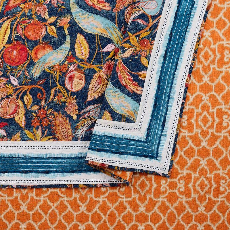 Peacock Garden Quilt & Sham Set Blue/Orange - Dena Home