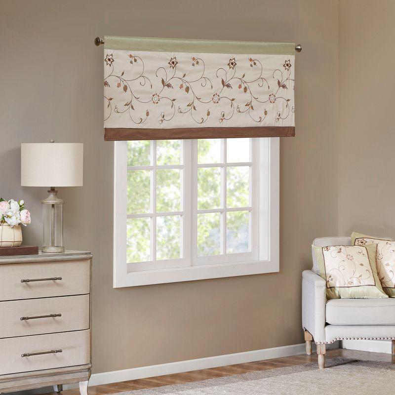 Serene Floral Embroidered 50'' W Window Valance