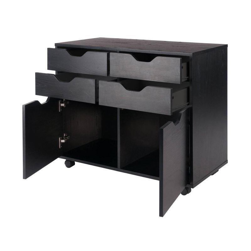 Contemporary Black Composite Wood Mobile Storage Cabinet with 4 Drawers