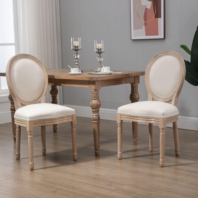 Beige Linen Upholstered French-Style Side Chairs, Set of 2