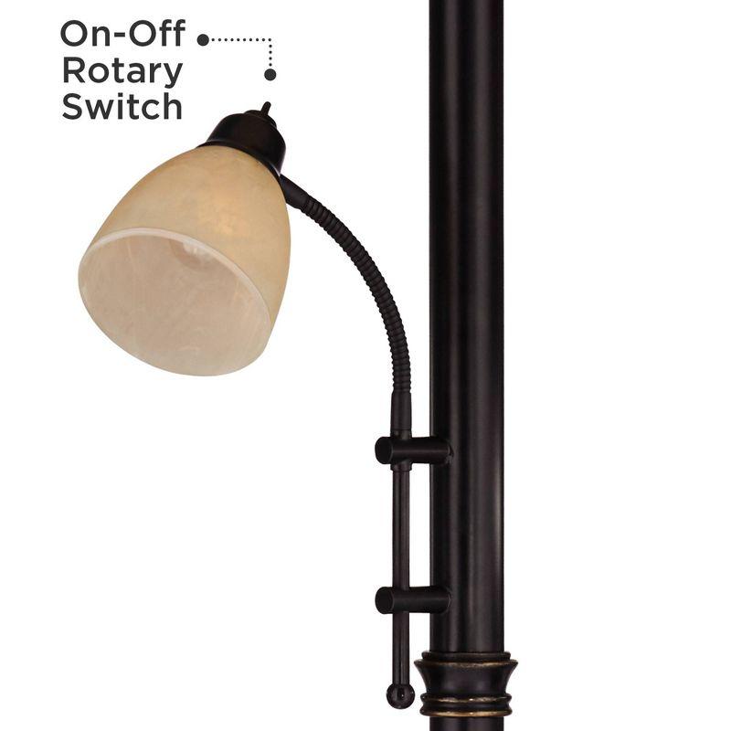 Regency Hill Garver Rustic Retro Torchiere Floor Lamp 72 1/2" Tall Oil Rubbed Bronze with Side Light Amber Glass Shade for Living Room Reading Bedroom