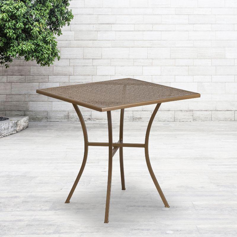 28" Square Gold Steel Indoor-Outdoor Designer Patio Bar Table