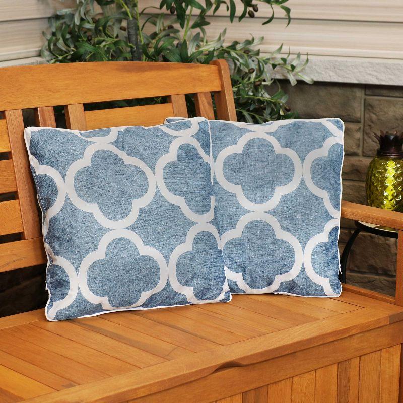 Blue and White Geometric Polyester Outdoor Throw Pillows Set