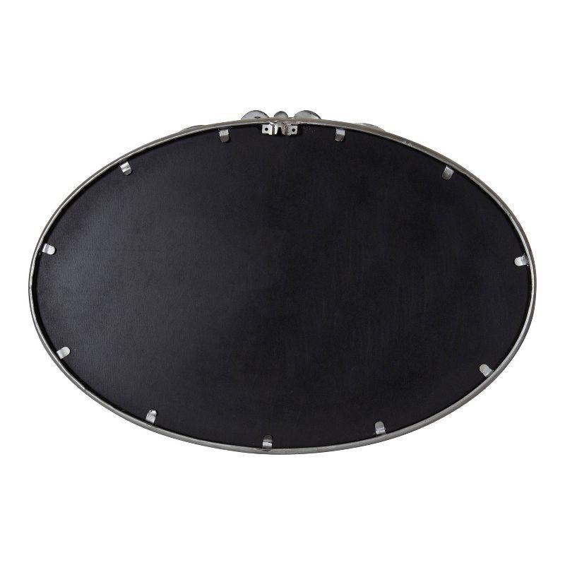 Oval Silver Wood Vanity Mirror with Intricate Metal Crown