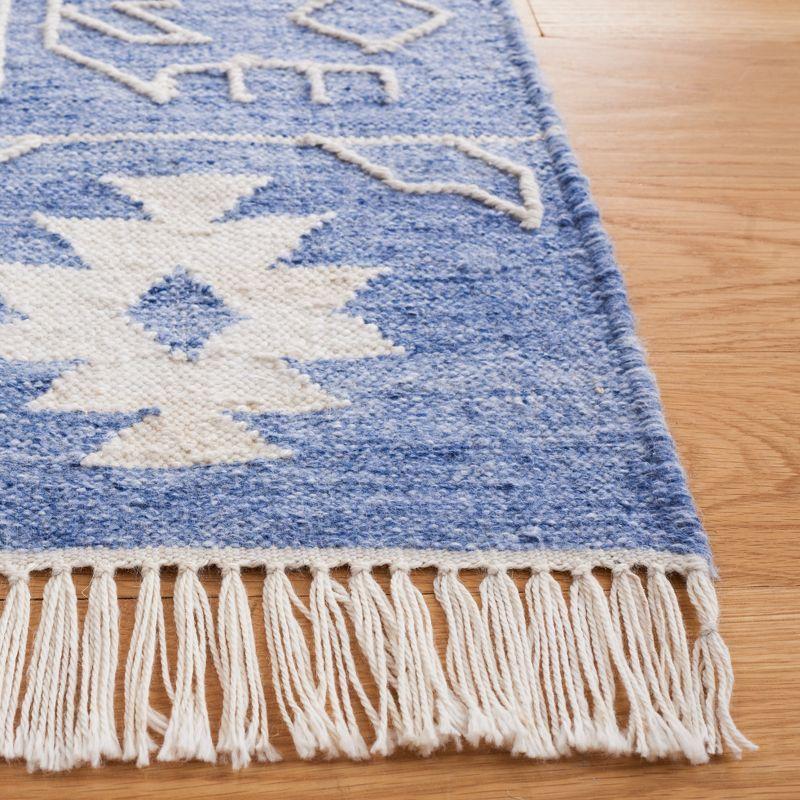 Blue and Ivory 6' x 9' Handmade Wool Kilim Area Rug