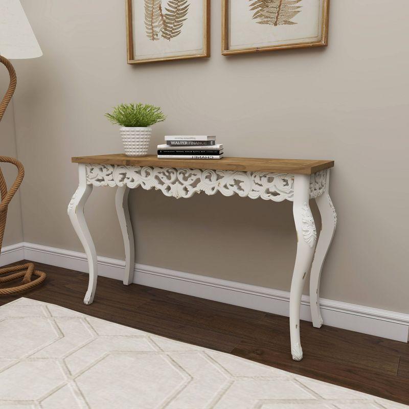 Wood Parisian Design Floral Ornate Detailing Console Table White - Olivia & May