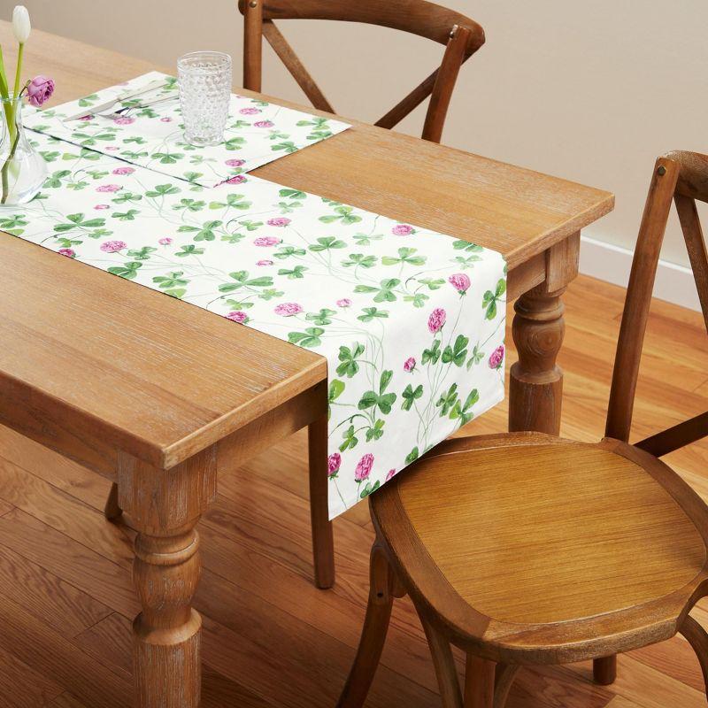 White and Green Cotton Polyester Reversible Table Runner