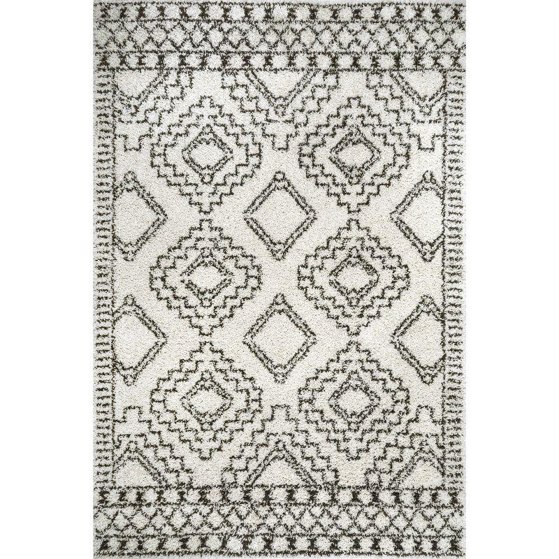 Nuloom Lacey Trellis 2x3 Accent Shag Indoor Area Rug for Living Room Bedroom Dining Room Nursery Entryway, Off White/Charcoal