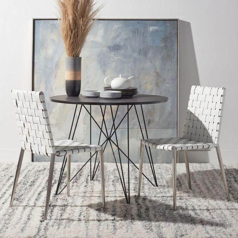 White Leather Upholstered Parsons Side Chair with Metal Base