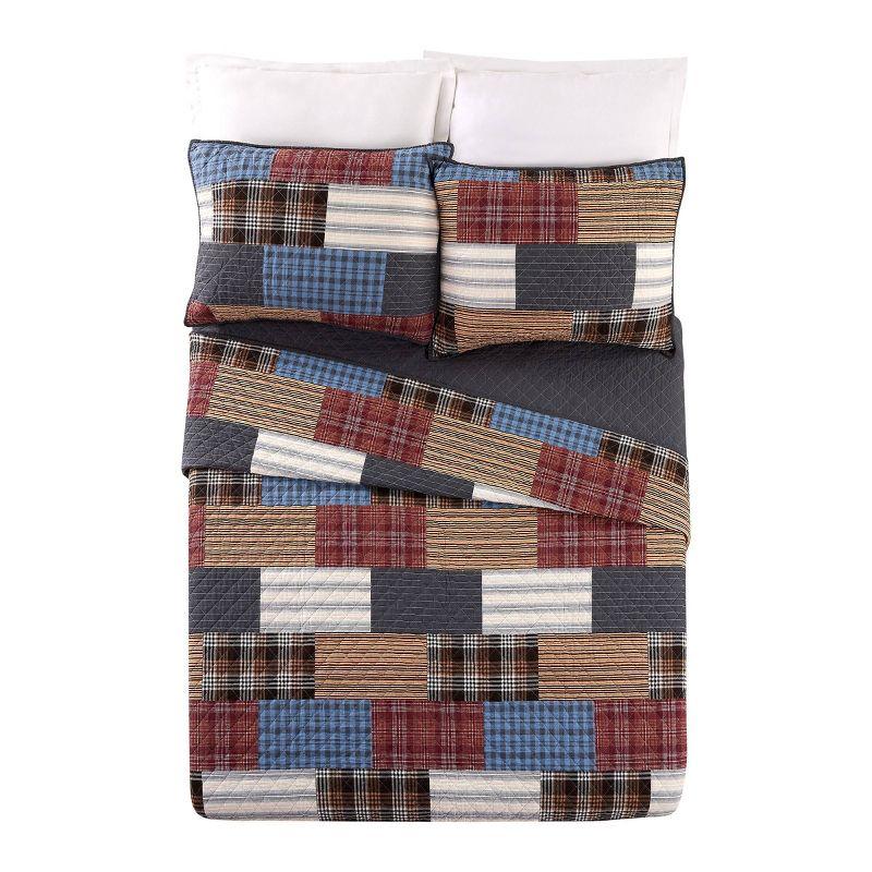 Cabin Patchwork Printed Plaid Cotton Quilt/Coverlet Set