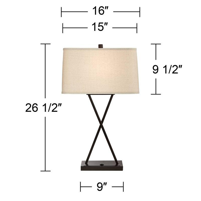 Franklin Iron Works Megan Modern Table Lamps 26 1/2" High Set of 2 Bronze Metal with USB Charging Port LED Rectangular Fabric Shade for Bedroom Desk