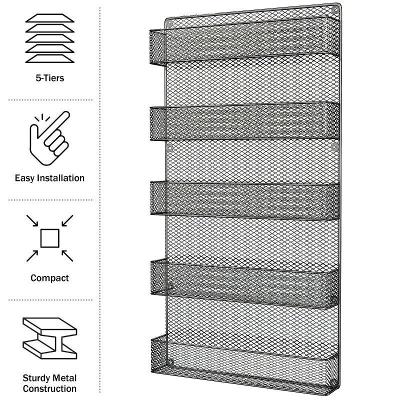 Black Metal 5-Tier Wall-Mount Spice Rack Organizer