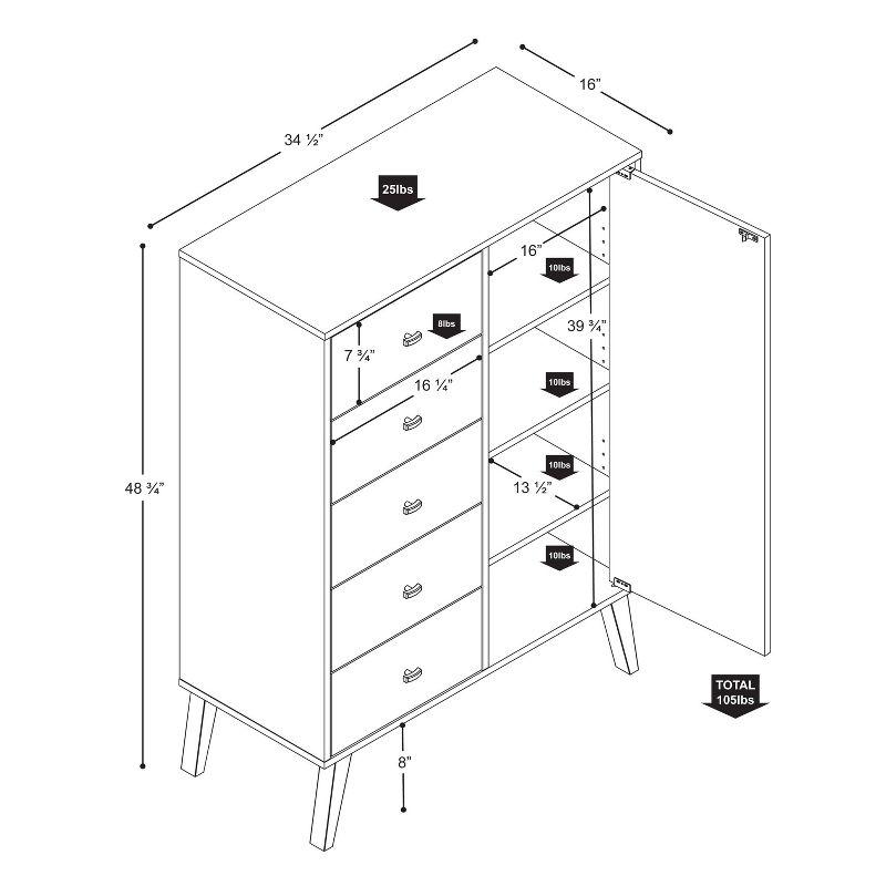 Milo Mid-Century Modern 5 Drawer Chest with Door - Prepac