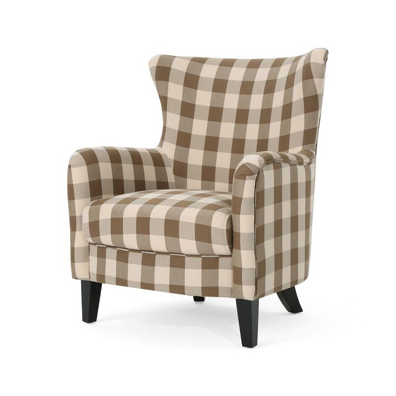 Brown Checkerboard Velvet Farmhouse Armchair