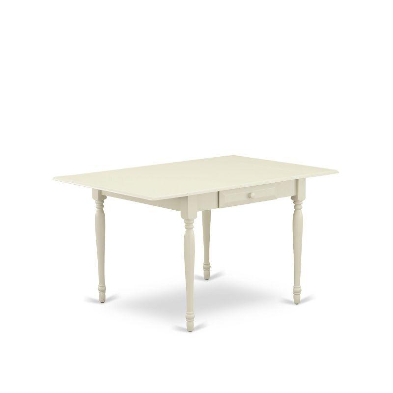 East West Furniture, 5 Piece Dining Table Set Consists of a Rectangle Solid Wood Table with Dropleaf and 4 Upholstered Chairs, linen white
