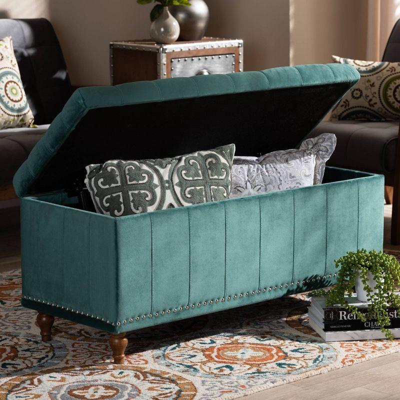 Kaylee Velvet Upholstered Button Tufted Ottoman Bench with Interior Storage - Baxton Studio