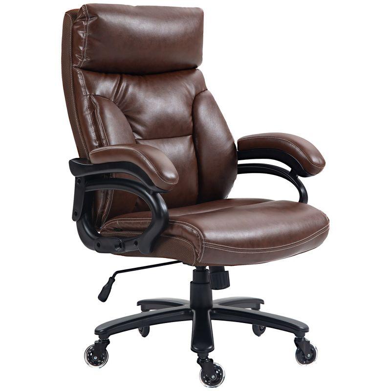 Brown High Back Leather Executive Swivel Office Chair with Fixed Arms