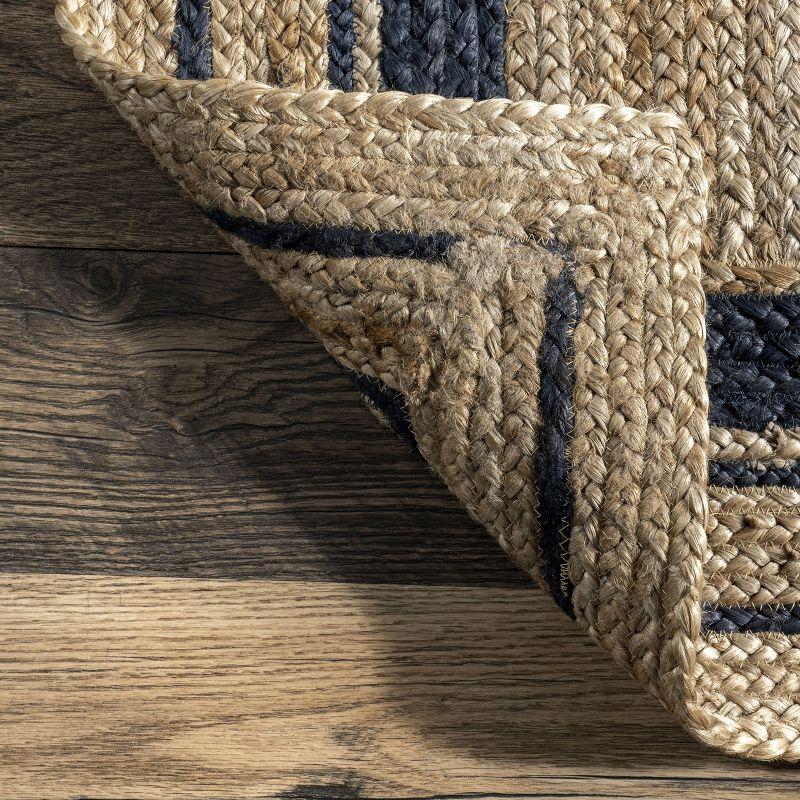 Navy and Natural Braided Jute Reversible Area Rug