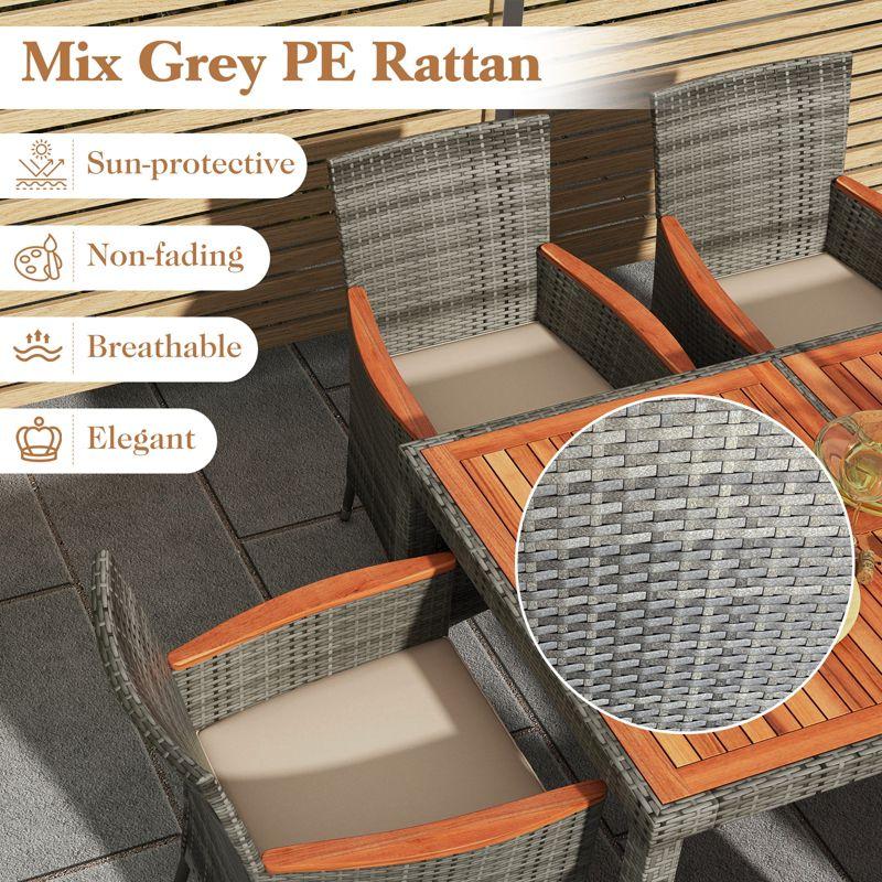 Tangkula 7PCS Patio Rattan Furniture Set Outdoor Conversation Set w/Cushions Acacia Wood Table