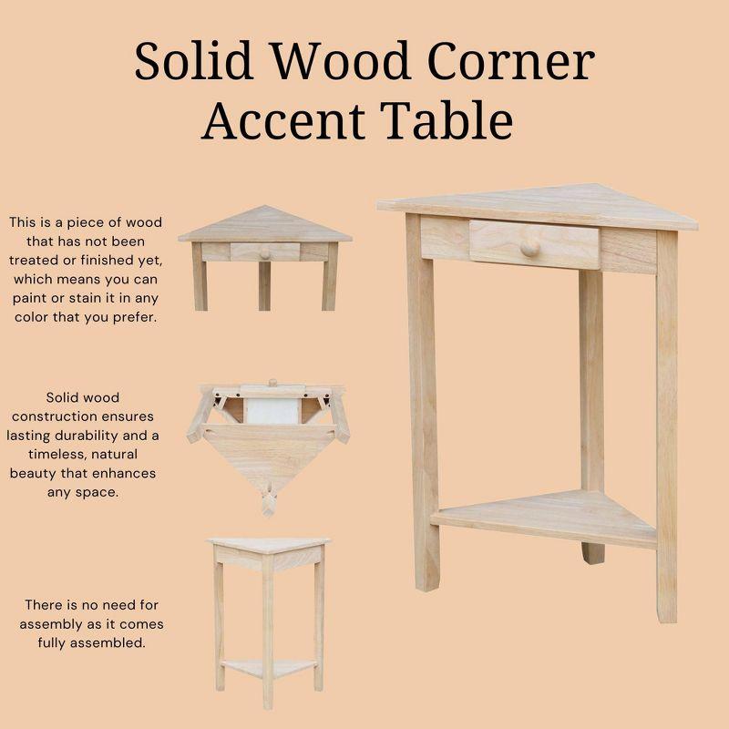 Corner End Table Unfinished - International Concepts: Solid Wood, Triangle Shape, Shelf Storage