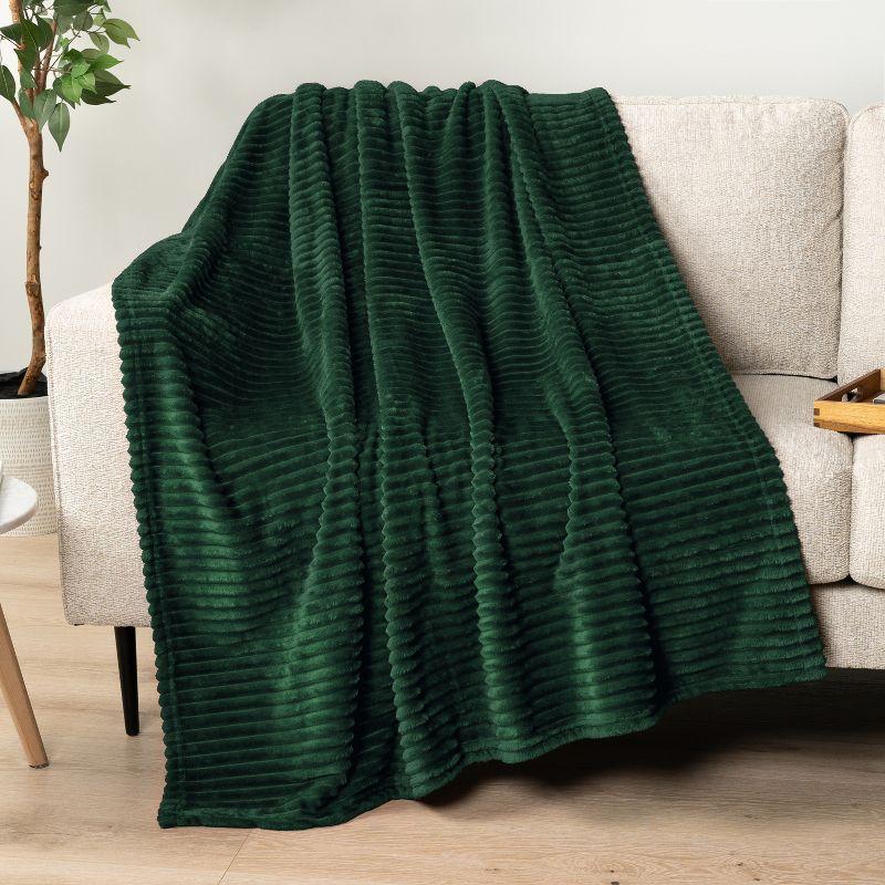 PAVILIA Super Soft Fleece Flannel Ribbed Striped Throw Blanket, Luxury Fuzzy Plush Warm Cozy for Sofa Couch Bed