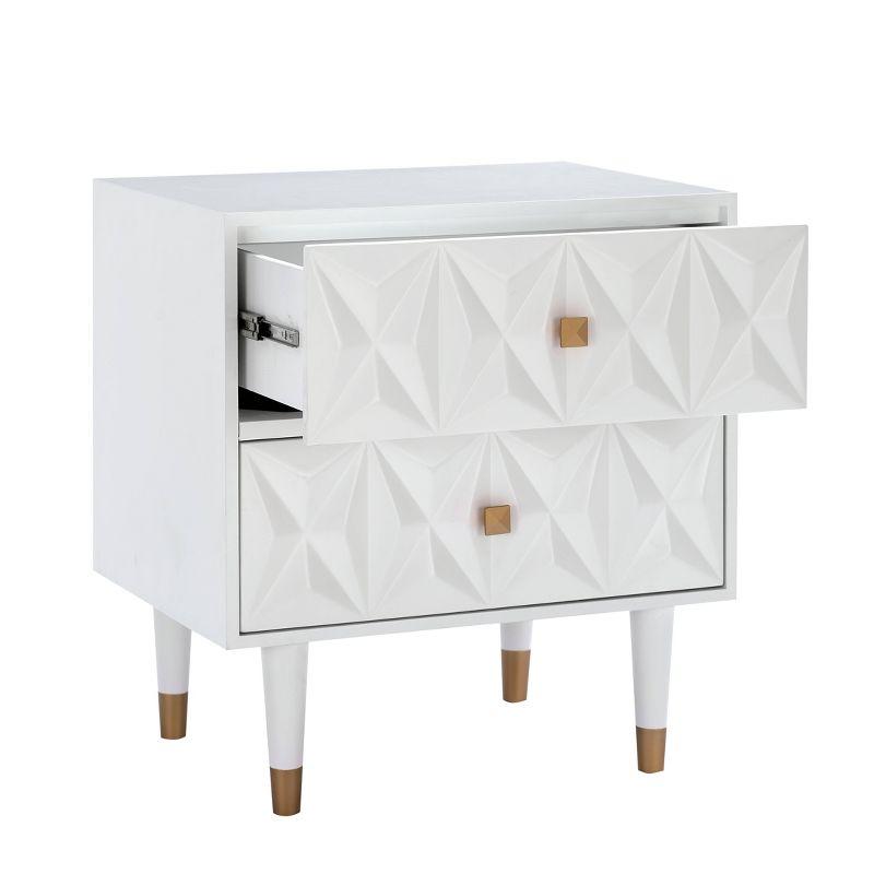 Elevated Geo-Textured White Nightstand with Gold Accents