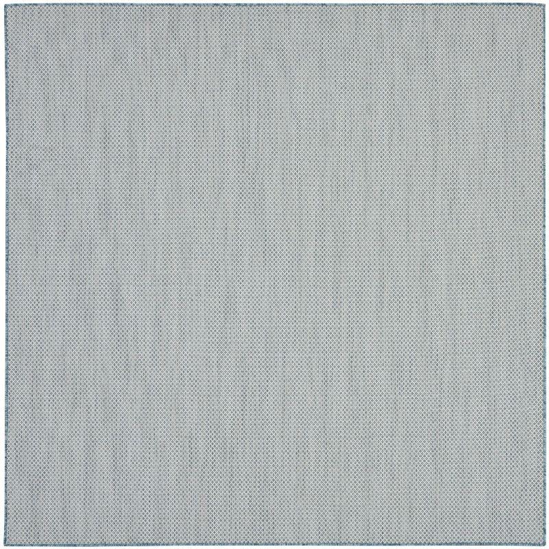 Nourison 6' x 6' Courtyard Modern Easy Care Flatweave Indoor Outdoor Square Rug Ivory/Aqua