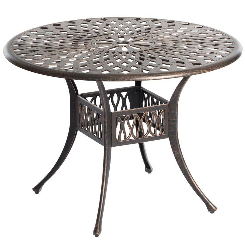 Bronze Round Cast Aluminum Outdoor Patio Dining Table