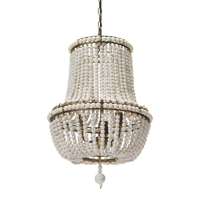 Storied Home Draped Wood 2-Tier Bead Chandelier: ETL Listed, Iron & Wood, Off-White Ceiling Fixture