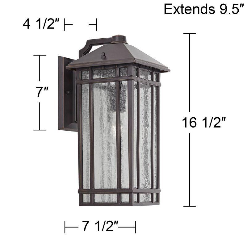 Kathy Ireland Art Deco Outdoor Wall Light Fixture Rubbed Bronze 16 1/2" High Seedy Glass Panels for Exterior House Porch Patio