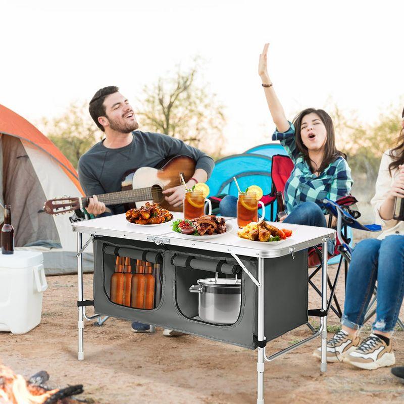 Costway Adjustable Camping Table Aluminum w/ Storage Organizer Grey