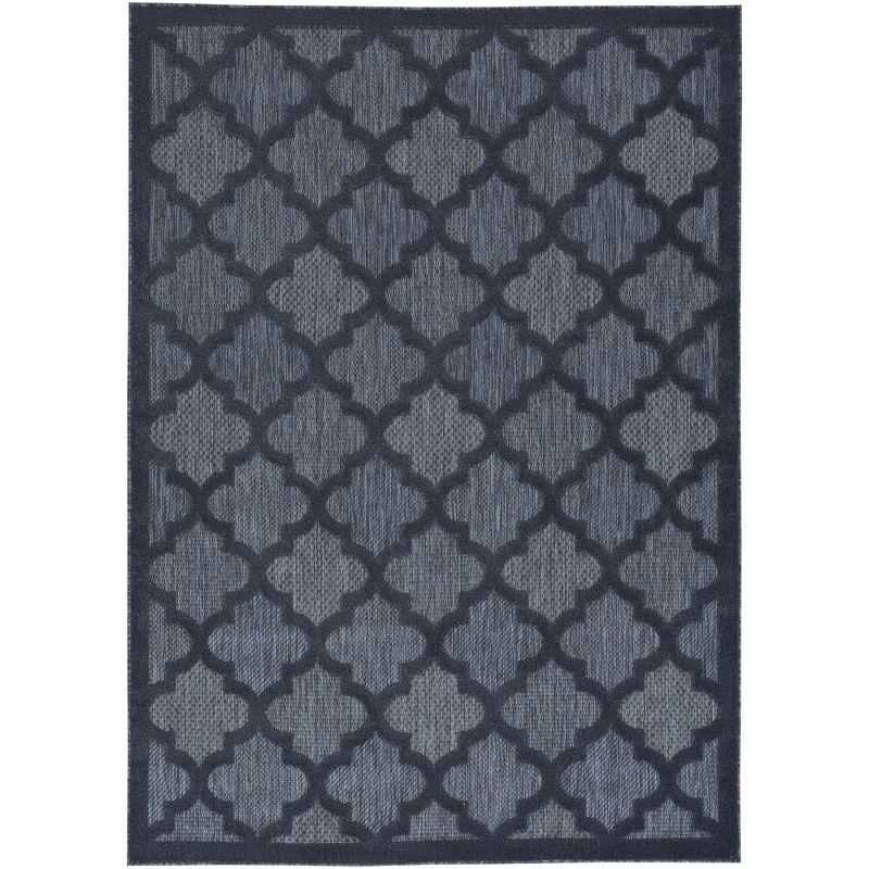 Nourison Easy Care Trellis Flatweave Indoor Outdoor Area Rug 5' x 7' Navy Blue